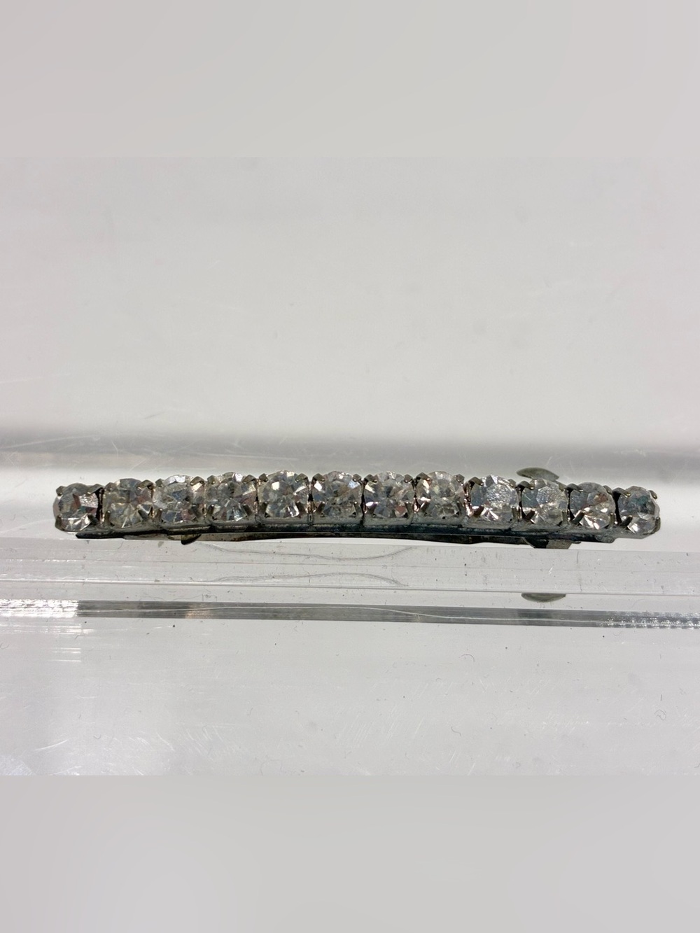 Vintage Crystal Rhinestone Silver Tone Bar French Barrette Hair Clip 2”